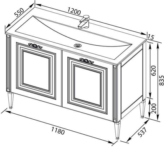 Тумба с раковиной Aquanet Паола 120 белый/серебро (литьевой мрамор)
