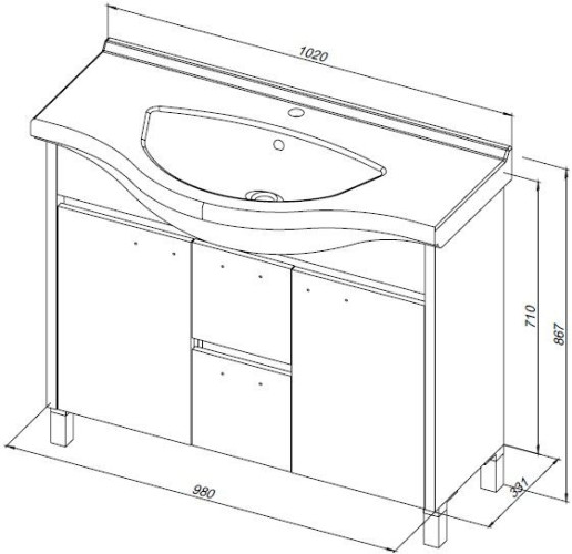 Тумба под раковину Aquanet Донна 100 белый дуб/белый (2 дверцы, 2 ящика)