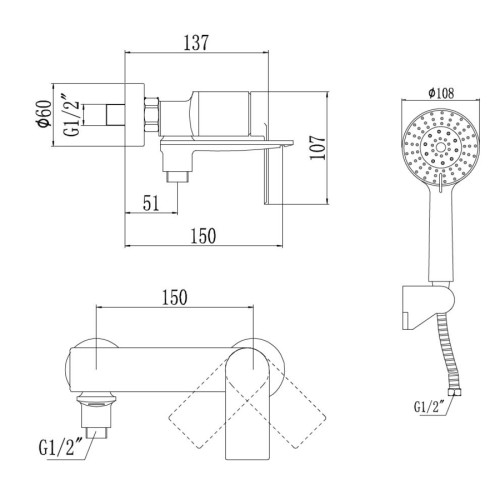 Смеситель для ванны Savol S-601808 хром