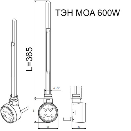 Электрический ТЭН TERMА MOA 600W белый, спиральный кабель с вилкой