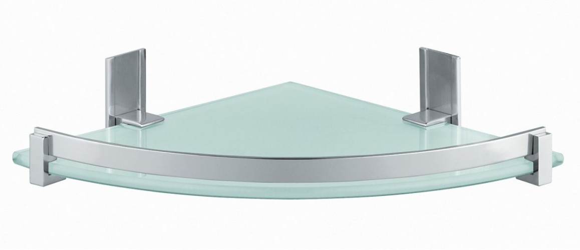 Gedy, стеклянная полукруглая 1-уровневая полка с бортиком (26х26хh5,8), цвет зачищенный хром