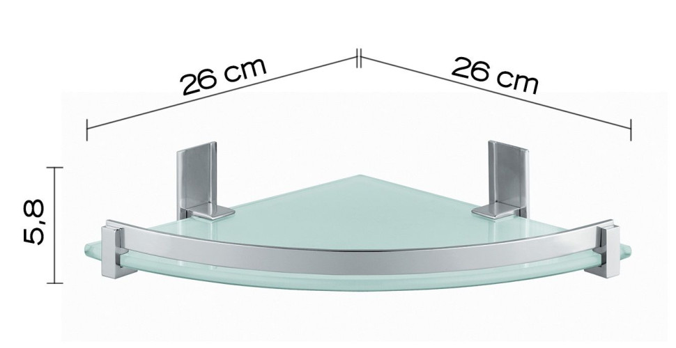 Gedy, стеклянная полукруглая 1-уровневая полка с бортиком (26х26хh5,8), цвет зачищенный хром