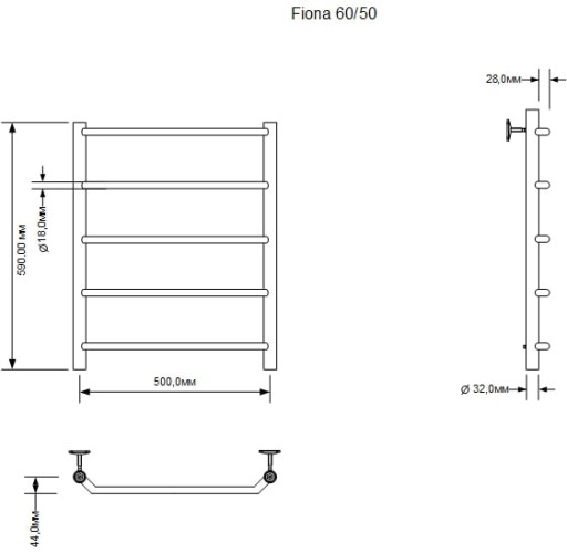 Полотенцесушитель водяной Aquanet Fiona 600x500, хром