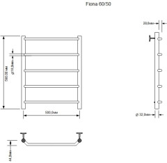 Полотенцесушитель водяной Aquanet Fiona 600x500, хром