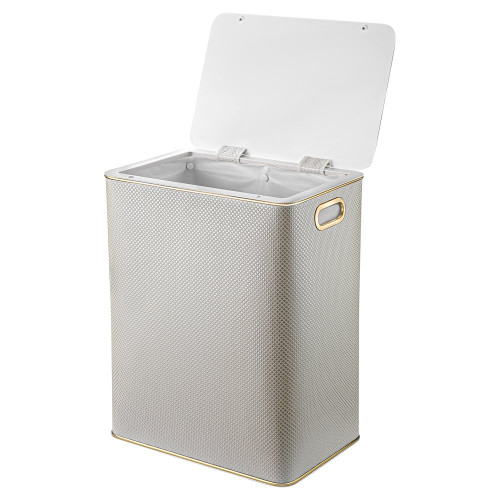 Корзина для белья Geralis RWG-S Ромб белая, кант золото, большая