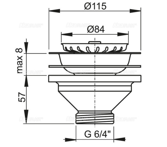 Выпускной комплект для мойки Alcadrain 6/4 с нержавеющей решеткой d115 (A37)
