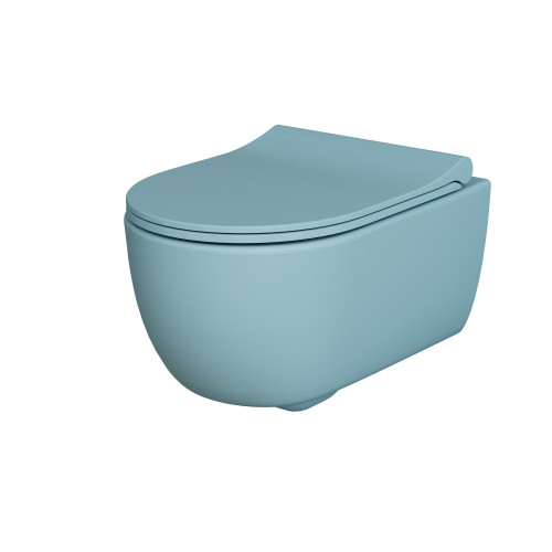 Унитаз Abner 103T20801R (545*360*330)  МАТОВЫЙ ГОЛУБОЙ подвесной БЕЗОБОДКОВЫЙ с тонкой крышкой