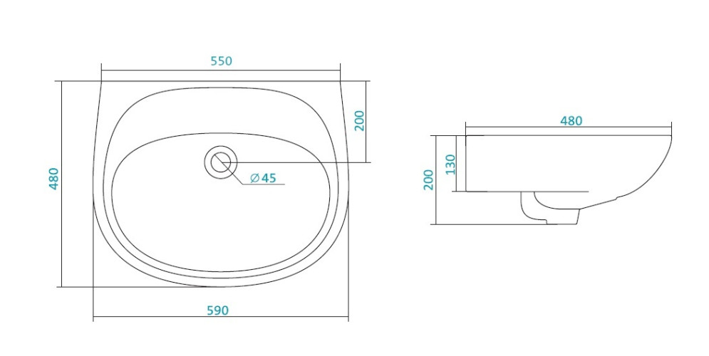 Раковина подвесная Santek Анимо 59х48х20 фаянс, цвет Белый (1WH110505)