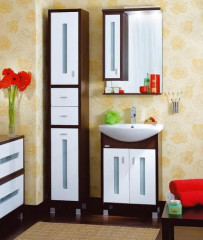 Зеркало со шкафом Бриклаер Бали 62 L 4627125411816 с подсветкой Венге Белое глянцевое