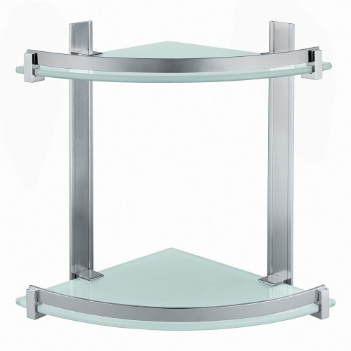 Gedy, стеклянная полукруглая 2-х уровневая полка с бортиком (26х26хh30), цвет зачищенный хром