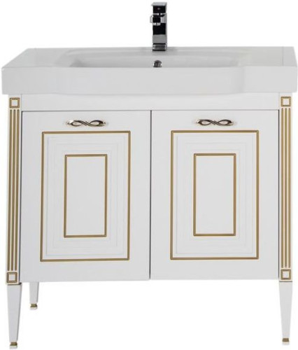 Тумба с раковиной Aquanet Паола 90 белый/золото (керамика)