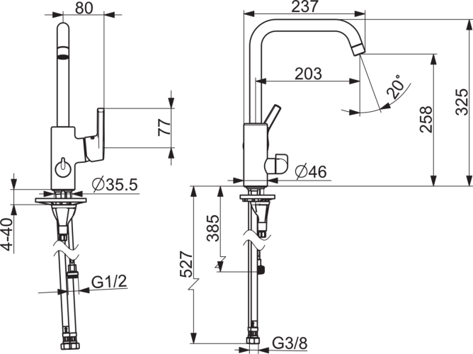 Смеситель для кухни Oras Saga с керамическим вентилем для посудомоечной машины, с боковым управлением, 3S (ХХ3936FH)