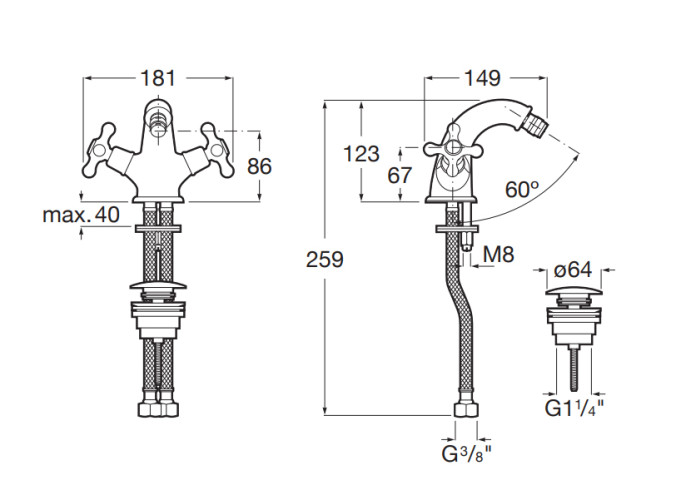 CARMEN Смеситель для биде click-clack