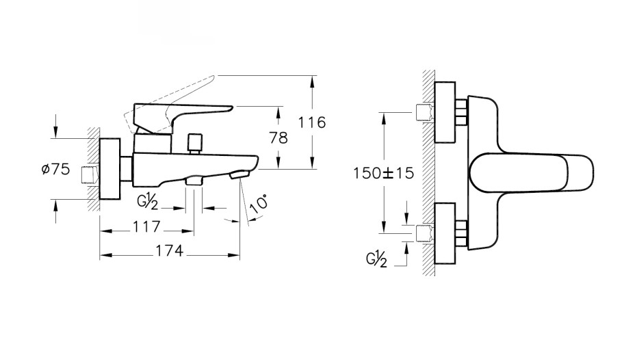 Смеситель для ванны с подключением душа VitrA X-Line хром (A42324EXP)