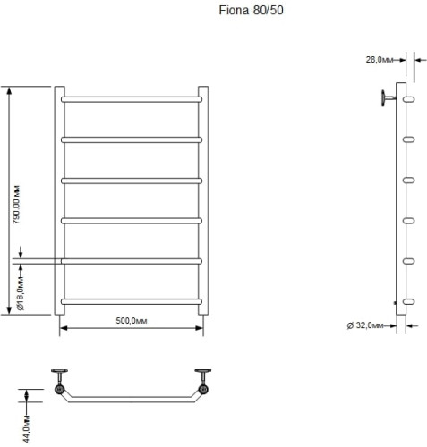 Полотенцесушитель водяной Aquanet Fiona 800x500, хром