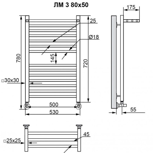Полотенцесушитель Ника MODERN ЛМ-3 80/50 RAL9016 белый матовый с вентилями (комплект люкс)