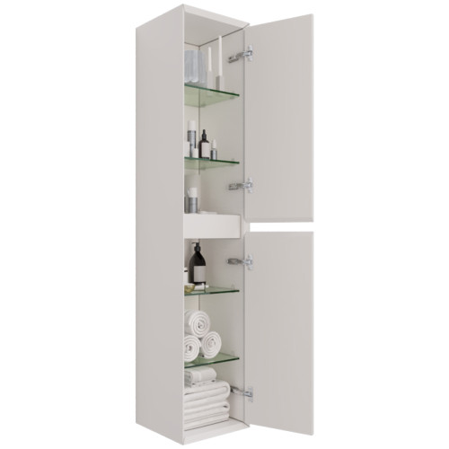 Пенал INSIGHT, 35 см, подвесной, универсальный, 2 дверцы, 4 стеклянные полки, белый глянец