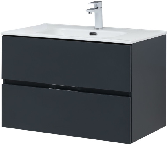 Тумба с раковиной Aquanet Алвита New 80 2 ящика, антрацит