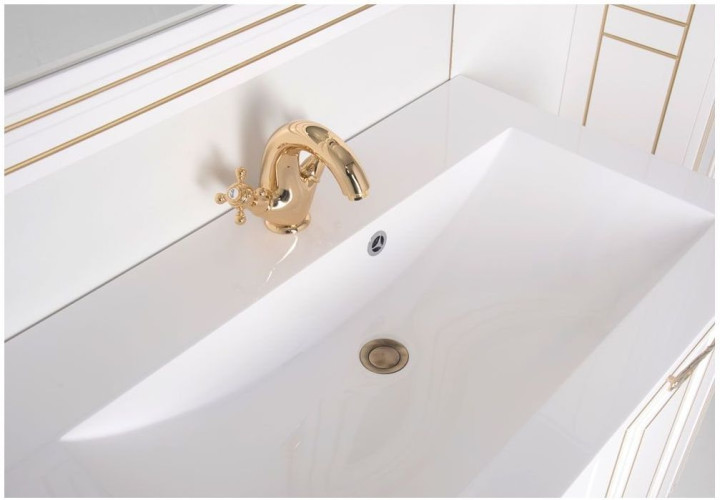 Тумба с раковиной Aquanet Паола 90 белый/золото (литьевой мрамор)