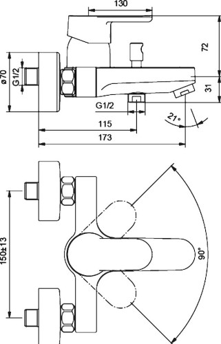 Смеситель Ideal Standard Vito для ванны с душем (B0412AA)
