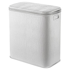 Корзина для белья  WHKR-M-9 CROCO белая, кант хром, малая