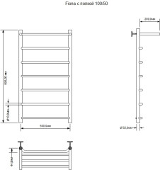 Полотенцесушитель водяной Aquanet Fiona с полкой 1000x500, хром
