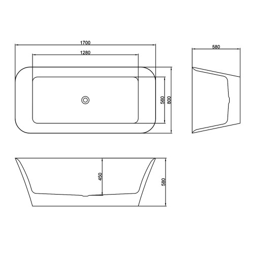 Azario ROVETA AZ-6615 Ванна свободностоящая акриловая 170x80 , в комплекте с сифоном и металлической рамой