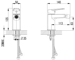 Смеситель для биде AZARIO CASTELO керамический картридж, хром (AZ-VJC468274C)