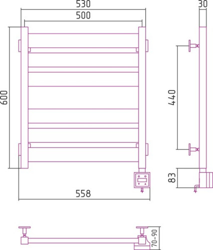 Электрический полотенцесушитель Сунержа Центурион 600х500 скрытое подключение