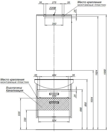 Мебель для ванной Aquanet Грейс 65 дуб кантербери/белый (2 ящика)