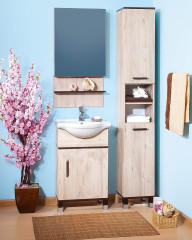 Шкаф пенал Бриклаер Карибы 35 4620750416928 с бельевой корзиной Дуб кантри Венге