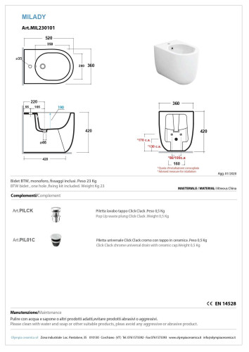 Olympia Milady, напольное биде 52x37xh42, цвет белый матовый