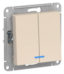2-клавишный Выключатель с подсветкой, сх.5а, 10АХ, механизм, БЕЖЕВЫЙ Schneider Electric ATLASDESIGN ATN000253
