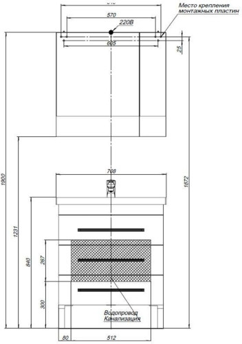 Тумба под раковину Aquanet Сиена 70 белый (напольный 3 ящика)