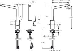 Oras 3838F Twista Смеситель для кухни с боковым управлением, высоким поворотным изливом и цельной рукояткой