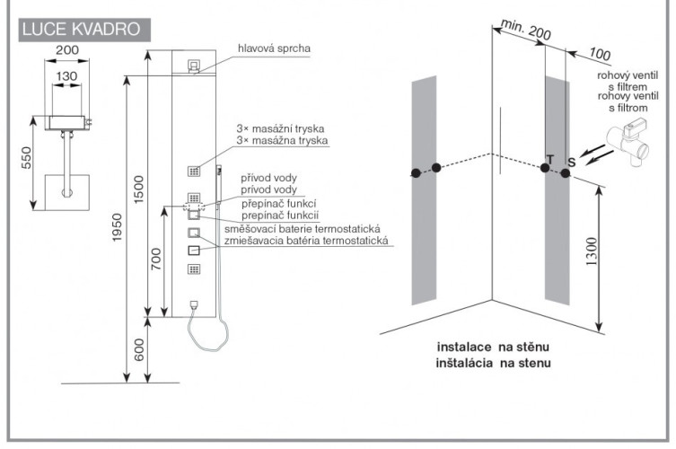 Душевая панель Roltechnik Luce Kvadro 4000381 стойка с гидромассажем