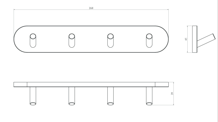 Планка настенная широкая 4 крючка RUSH Bianki (BI76241)