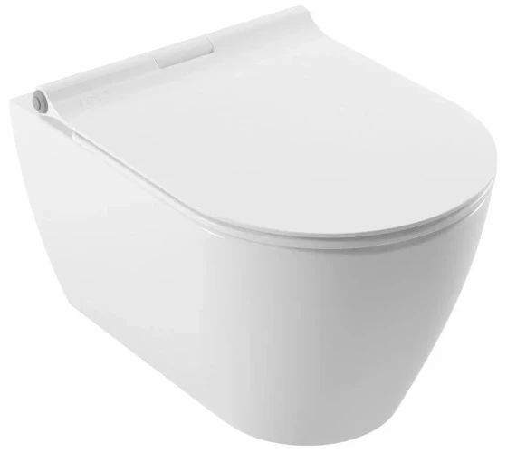 Унитаз подвесной Serel SAPPHIRE безободковый со встр. форсункой биде со скрытым креплением с гигиеническим покрытием в комплекте с тонким сиденьем микролифт SP26BM + 223BS