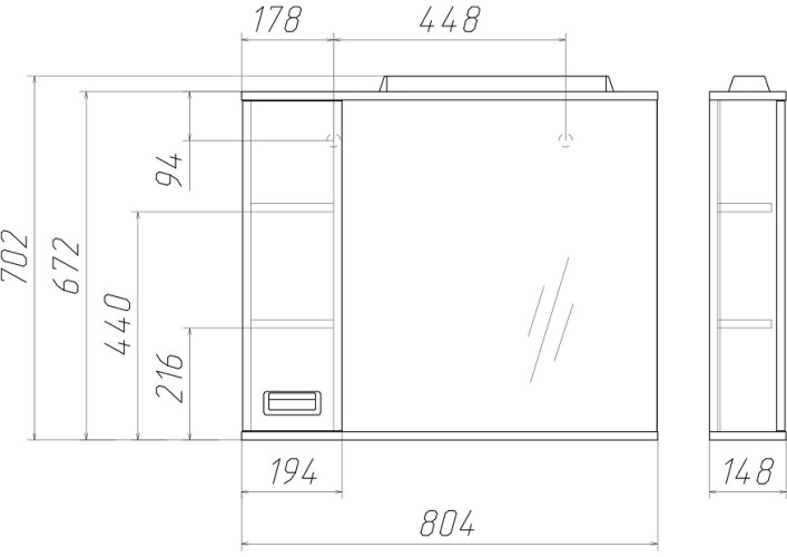Шкаф-зеркало Cube 80 Эл. левый Домино