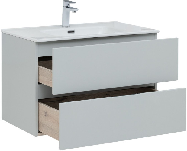 Тумба с раковиной Aquanet Алвита New 80 2 ящика, серый
