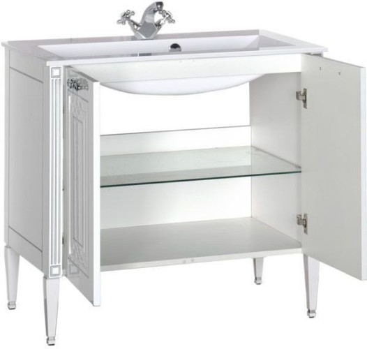 Тумба с раковиной Aquanet Паола 90 белый/серебро (литьевой мрамор)