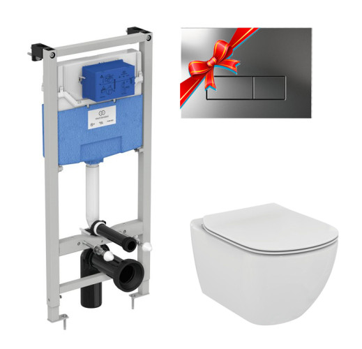 Промо-комплект Ideal Standard Tesi: Подвесной унитаз, Сиденье, Инсталляция, в подарок панель смыва (Цвет хромматовый) (TT00002/121JG)