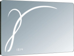 Sanibano, зеркало горизонтальной формы с LED подсветкой и часами, подсветка в виде рисунка