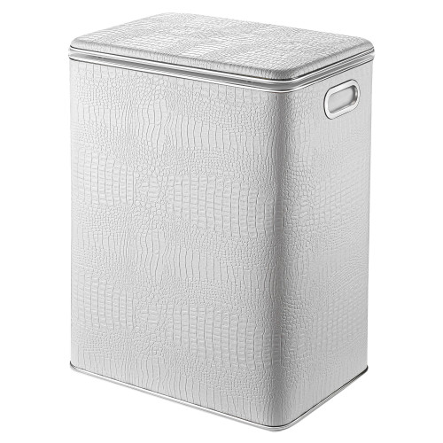 Корзина для белья Geralis KWH-S CROCO белая, кант хром, большая