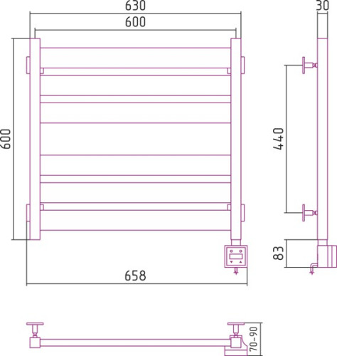 Электрический полотенцесушитель Сунержа Центурион 600х600 скрытое подключение