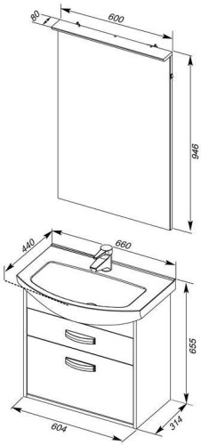 Мебель для ванной Aquanet Грейс 65 дуб сонома/белый (2 ящика)