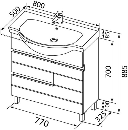 Тумба с раковиной Aquanet Доминика 80 б\к белый
