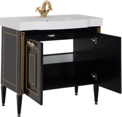 Тумба с раковиной Aquanet Паола 90 черный/золото (керамика)