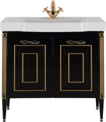 Тумба с раковиной Aquanet Паола 90 черный/золото (керамика)