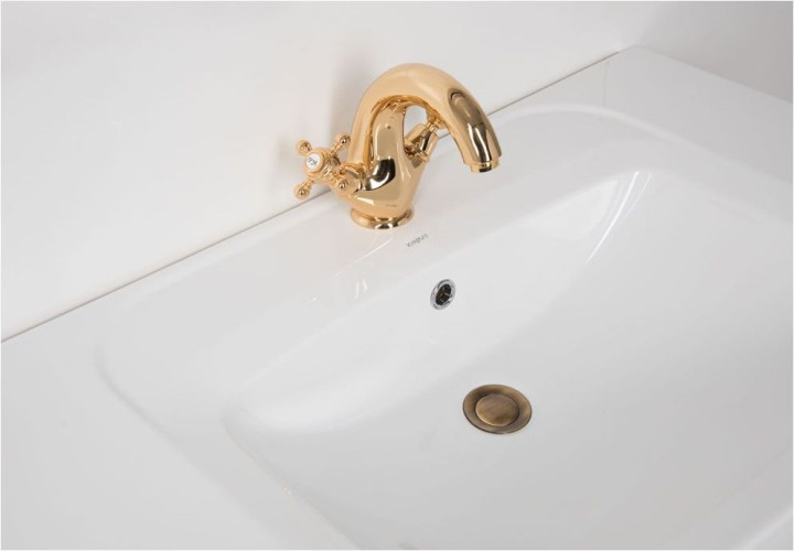 Тумба с раковиной Aquanet Паола 90 черный/золото (керамика)